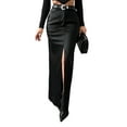 thumbnail image 1 of Women'S High Waist Front Slit Pure Color Simple Style Leather Pencil Skirt Bodycon Midaxi Black S, 1 of 9