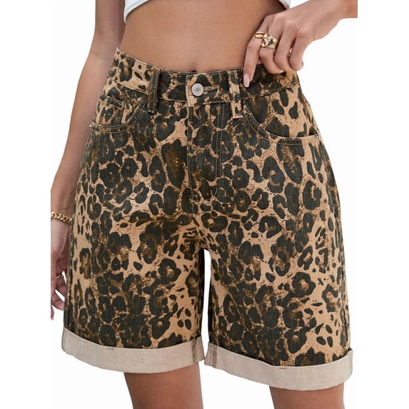 Women'S High Waist Long Jean Shorts for Women Ripped Distressed Jeans Short Leopard Print XL