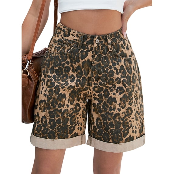 Women'S High Waist Long Jean Shorts for Women Ripped Distressed Jeans Short Leopard Print XXL
