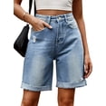 thumbnail image 1 of Women'S High Waist Long Jean Shorts for Women Ripped Distressed Jeans Short Light Blue S, 1 of 9