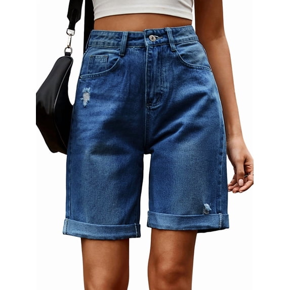Women'S High Waist Long Jean Shorts for Women Ripped Distressed Jeans Short M