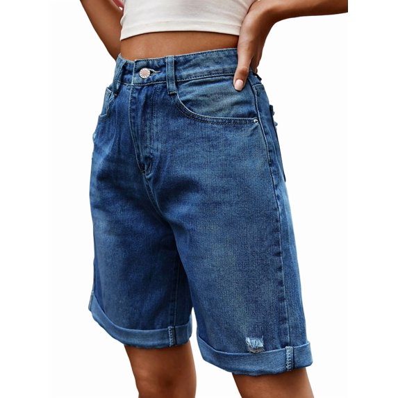 Women'S High Waist Long Jean Shorts for Women Ripped Distressed Jeans Short M