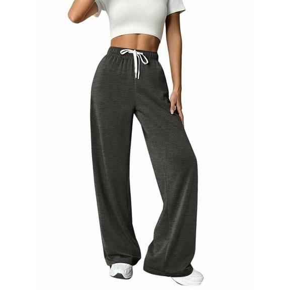 Women'S High Waist Loose Casual Drawstring Sweatpants Wide Leg Track Pants Fitness Pants with Pockets Dark Gray XXL