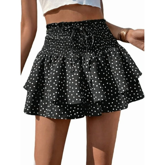 Women'S High Waist Ruffle Mini Shorts Cute Tiered Short Shorts with Shorts Underneath Black XL