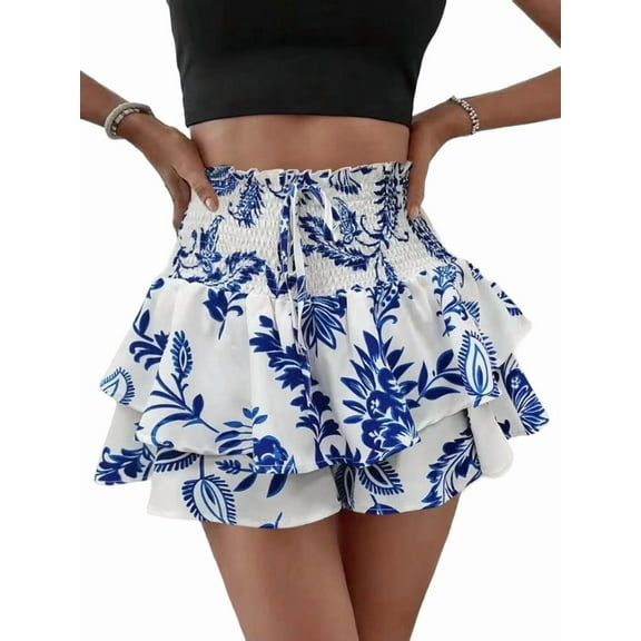 Women'S High Waist Ruffle Mini Shorts Cute Tiered Short Shorts with Shorts Underneath Blue XXL