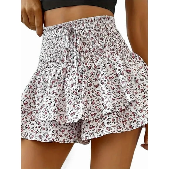 Women'S High Waist Ruffle Mini Shorts Cute Tiered Short Shorts with Shorts Underneath White S