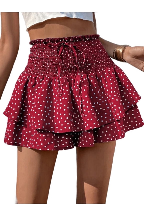 Women'S High Waist Ruffle Mini Shorts Cute Tiered Short Shorts with Shorts Underneath Wine Red S
