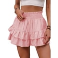 thumbnail image 1 of Women'S High Waist Ruffle Mini Skirt Tiered Short Skirt with Shorts Underneath Pink S, 1 of 6