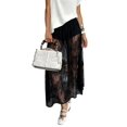 thumbnail image 1 of Women'S High Waist Sheer Floral Embroidered Lace A Line Maxi Skirt Black S, 1 of 9