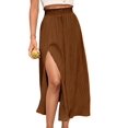thumbnail image 1 of Women'S High Waist Solid Midi Skirt with Split Thigh and Pleated Paperbag Waist Brown L, 1 of 9