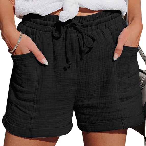 Women'S High Waist Tie Front Loose Wide Leg Shorts with Pockets Casual Summer Black XXL
