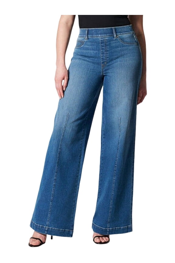 Women'S High Waisted Bell Bottom Pull on Jeans Tummy Control Stretchy Baggy Casual Jean Leggings Navy Blue L