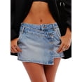 thumbnail image 1 of Women'S High Waisted Button Front Denim Skort Asymmetrical Hem Skirt Shorts Medium Blue L, 1 of 8
