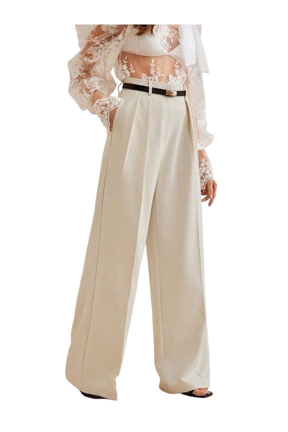Women'S High-Waisted Elegant Straight-Cut Business Suit Pants Apricot XXL