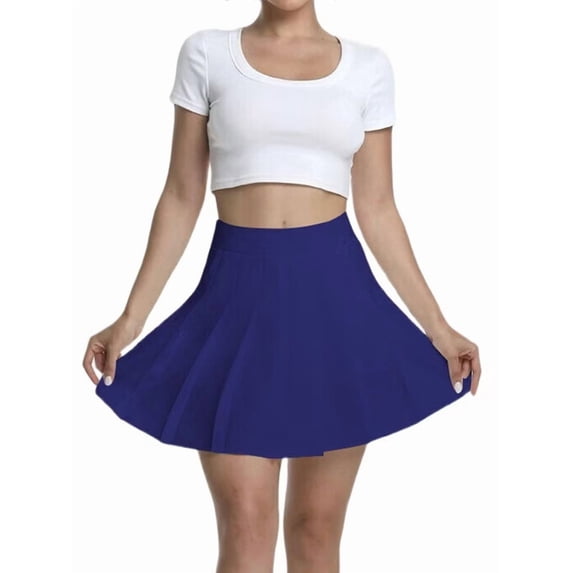 Women'S High Waisted Pleated Mini Skirt A-Line Tennis & School Skirt Navy Blue L
