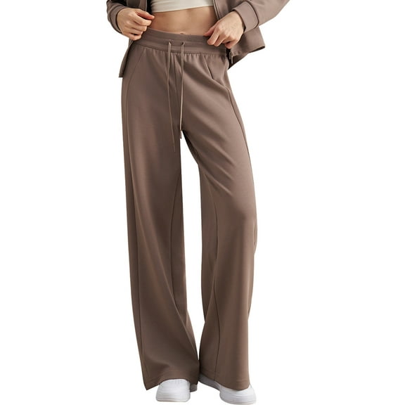 Women'S High Waisted Straight Leg Sweatpant Comfy Interior Drawstring Workout Sweat Pants Pocket Brown L