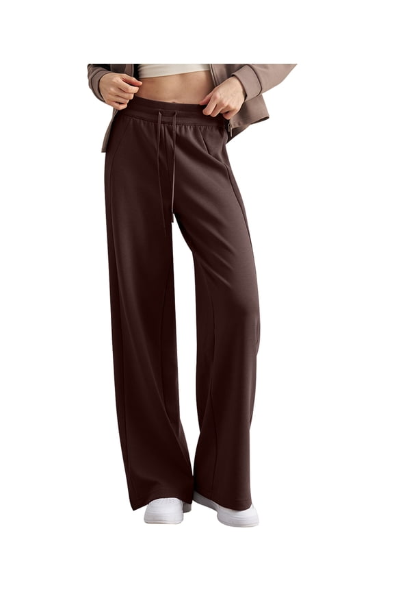 Women'S High Waisted Straight Leg Sweatpant Comfy Interior Drawstring Workout Sweat Pants Pocket Brown S