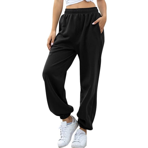 Women'S High Waisted Sweatpants Workout Active Joggers Pants Baggy Lounge Bottoms Black XXXL