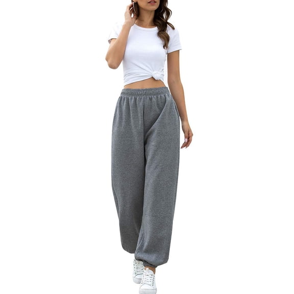 Women'S High Waisted Sweatpants Workout Active Joggers Pants Baggy Lounge Bottoms Dark Gray L
