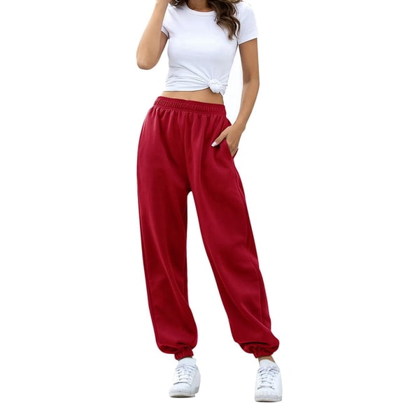 Women'S High Waisted Sweatpants Workout Active Joggers Pants Baggy Lounge Bottoms Red L