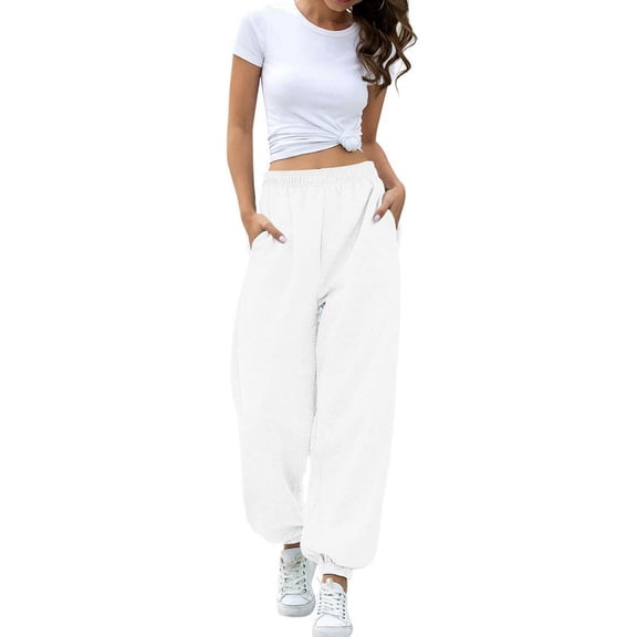 Women'S High Waisted Sweatpants Workout Active Joggers Pants Baggy Lounge Bottoms White M