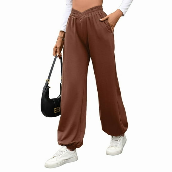 Women'S High Waisted Sweatpants with Pockets Casual Loose Yoga Pants Brown XXL