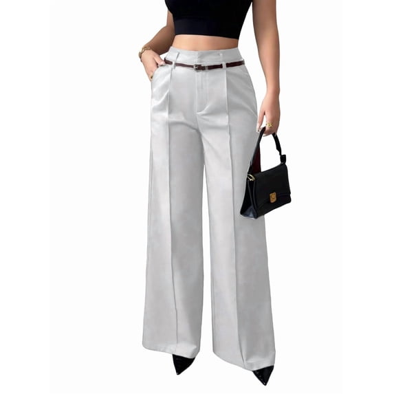 Women'S High Waisted Wide Leg Work Pants Straight Leg Office Slacks Trousers Silver S