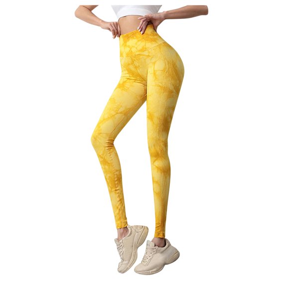 Women'S Hip-Lifting Sports Fitness Running High-Waist Yoga Pantsworkout Leggings For Women, (Large, Yellow)