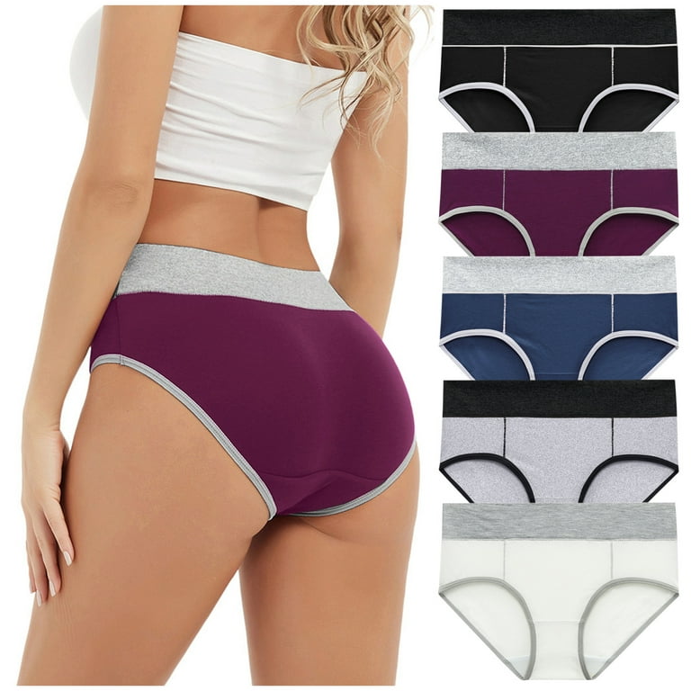 Women'S Hipster Panty 5 Pack High-Rise Briefs Sexy Underwear Solid  Multicolor L