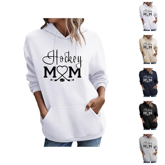 Women'S Hockey Mom Sweatshirt 2026 Fall Winter Casual Long Sleeve Graphic Hoodie Hockey Mom Shirt with Pockets Pullover Top