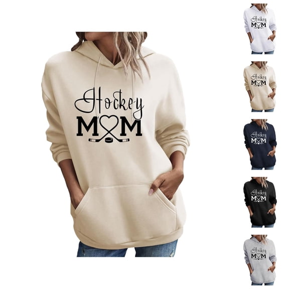 Women'S Hockey Mom Sweatshirt 2026 Fall Winter Casual Long Sleeve Graphic Hoodie Hockey Mom Shirt with Pockets Pullover Top