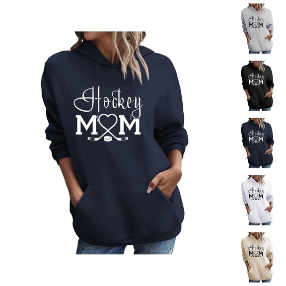 Women'S Hockey Mom Sweatshirt 2026 Fall Winter Casual Long Sleeve Graphic Hoodie Hockey Mom Shirt with Pockets Pullover Top