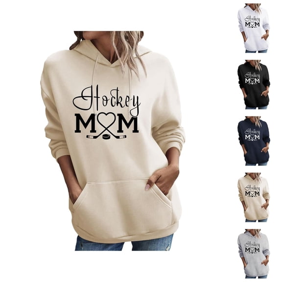 Women'S Hockey Mom Sweatshirt 2026 Fall Winter Casual Long Sleeve Graphic Hoodie Pullover Top Hockey Mom Shirt with Pockets