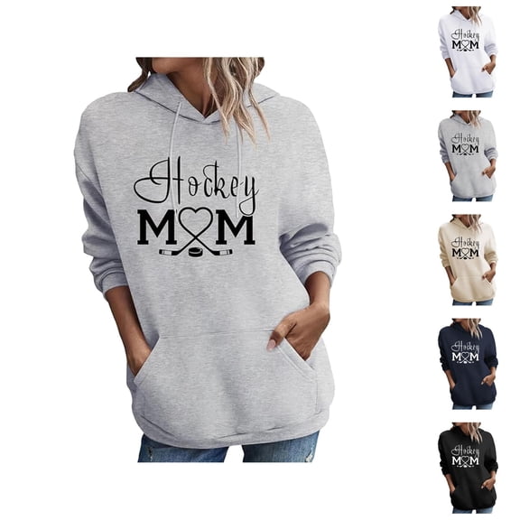 Women'S Hockey Mom Sweatshirt 2026 Fall Winter Fashion Long Sleeve Graphic Hoodie Hockey Mom Shirt with Pockets Pullover Top