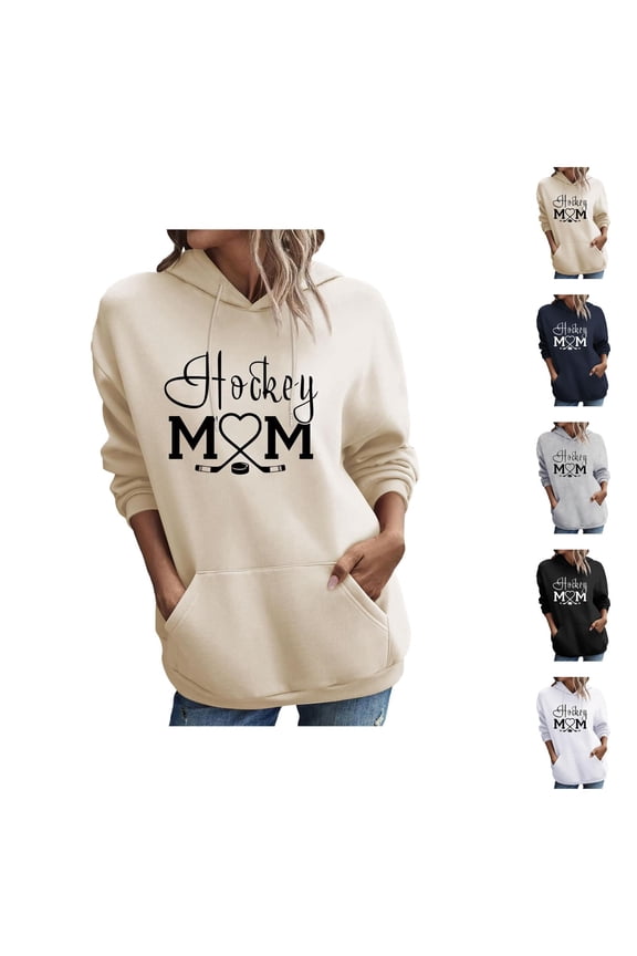 Women'S Hockey Mom Sweatshirt 2026 Fall Winter Fashion Long Sleeve Graphic Hoodie Pullover Top Hockey Mom Shirt with Pockets