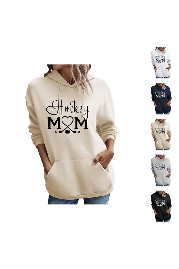 Women'S Hockey Mom Sweatshirt 2026 Fall Winter Trendy Long Sleeve Graphic Hoodie Hockey Mom Shirt with Pockets Pullover Top