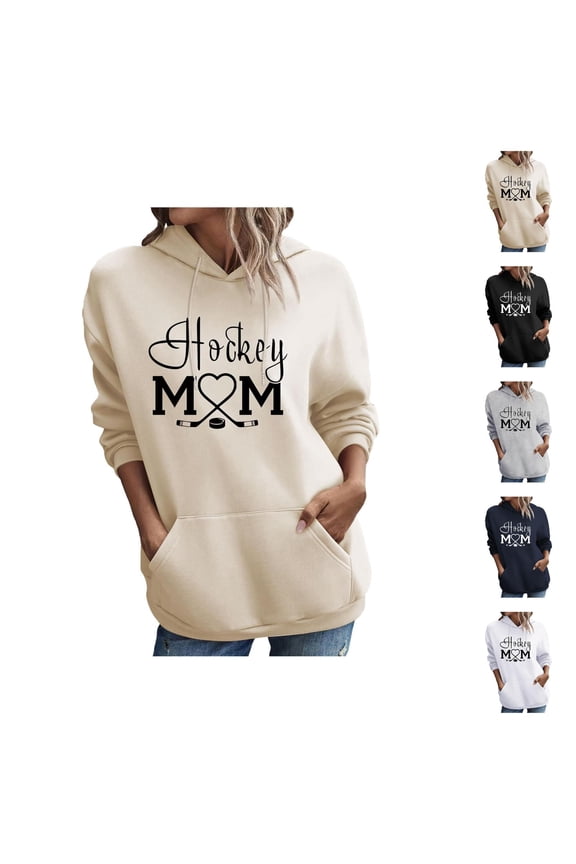 Women'S Hockey Mom Sweatshirt 2026 Fall Winter Trendy Long Sleeve Graphic Hoodie Hockey Mom Shirt with Pockets Pullover Top