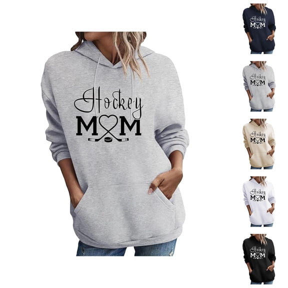 Women'S Hockey Mom Sweatshirt 2026 Fall Winter Trendy Long Sleeve Graphic Hoodie Pullover Top with Pockets Hockey Mom Shirt