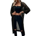 thumbnail image 1 of Women'S Hollow Out 3/4 Sleeve Open Front Knit Cardigan Long Sweater Tops Black XXXL, 1 of 6