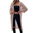 thumbnail image 1 of Women'S Hollow Out 3/4 Sleeve Open Front Knit Cardigan Long Sweater Tops Pale Pinkish Gray XL, 1 of 9