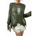 thumbnail image 1 of Women'S Hollow Out Crochet Sweaters Top Long Sleeve Ripped Knit Top Gothic Clothes Concert Outfits Green M, 1 of 9