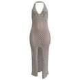 thumbnail image 1 of Women'S Hollowed Out Hanging Neck Dress Sexy Slim Knitted Jacquard Sleeveless Dress, 1 of 2
