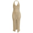 thumbnail image 1 of Women'S Hollowed Out Hanging Neck Dress Sexy Slim Knitted Jacquard Sleeveless Dress, 1 of 2