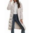 thumbnail image 1 of Women'S Hooded Long Puffer Coat Winter Warm Full Zip Quilted Jacket with Pockets Apricot Color 4XL, 1 of 8