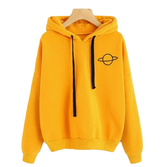 Women'S Hooded Sweatshirt Pullover Large Size Trendy Casual Cute Printed Hooded Loose Long Sleeve Soft And Comfortable Sweatshirt Pullover Top 2024 Winter Yellow M