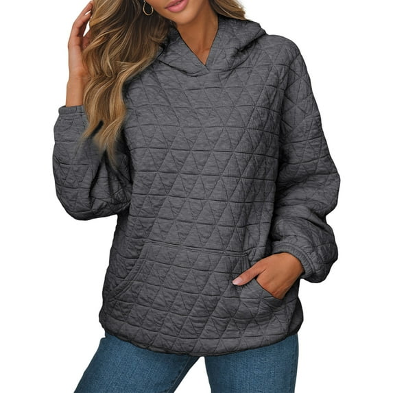 Women'S Hoodie Sweatshirt Cute Long Sleeve Top Loose Pullover with Pockets Dark Gray M