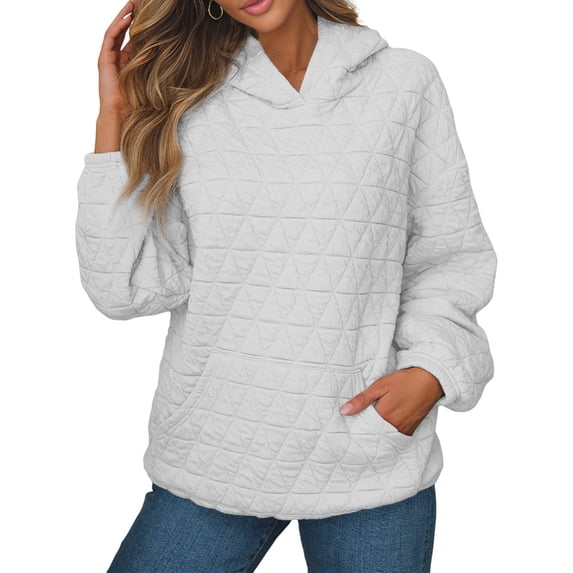 Women'S Hoodie Sweatshirt Cute Long Sleeve Top Loose Pullover with Pockets White XXL