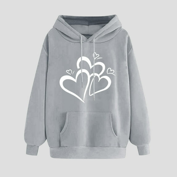 Women'S Hoodies Pullover Classic Heart Print Winter Hoodie Pullover Tops Long Sleeved Loose Casual Comfortable Sweatshirt Tops Gray XXL