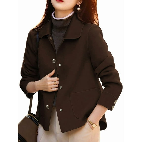Women'S Imitate Wool & Pea Coats Lapel Single Breasted Short Imitate Wool Coat Dark Brown L