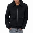 thumbnail image 1 of Women'S Jacket with Zipper Long Sleeve Turn Down Collar Casual Coat with Pockets for Autumn Winter Black S, 1 of 9
